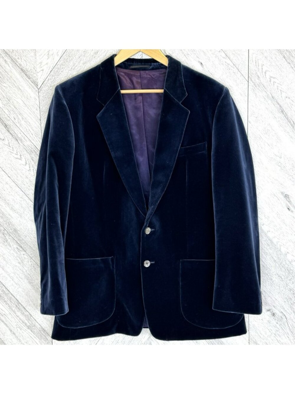Vintage Sears The Men's Store Blue Velvet Blazer Jacket Sport Coat Size 44R